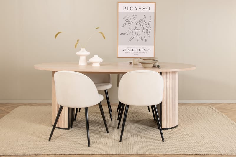Biana Spisebordssæt 200 cm Oval inkl 4 Valera Manchesterstol - Beige/Sort/Beige - Møbler - Borde - Spisebordssæt