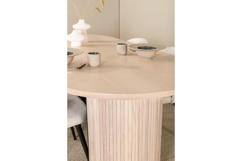 Biana Spisebordssæt 200 cm Oval inkl 4 Valera Manchesterstol - Beige/Sort/Beige - Møbler - Borde - Spisebordssæt