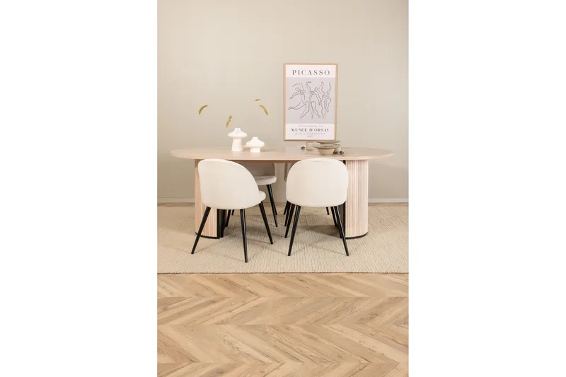 Biana Spisebordssæt 200 cm Oval inkl 4 Valera Manchesterstol - Beige/Sort/Beige - Møbler - Borde - Spisebordssæt