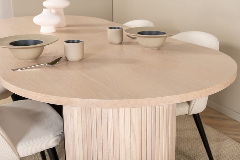 Biana Spisebordssæt 200 cm Oval inkl 4 Valera Manchesterstol - Beige/Sort/Beige - Møbler - Borde - Spisebordssæt