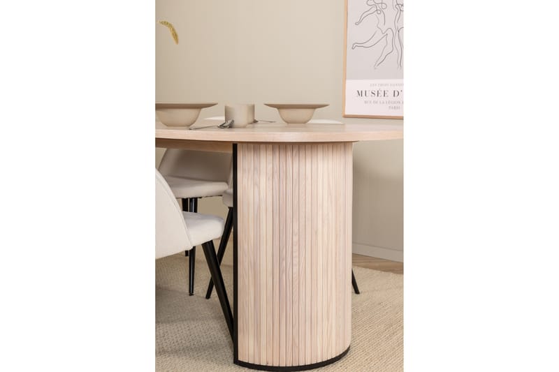 Biana Spisebordssæt 200 cm Oval inkl 4 Valera Manchesterstol - Beige/Sort/Beige - Møbler - Borde - Spisebordssæt