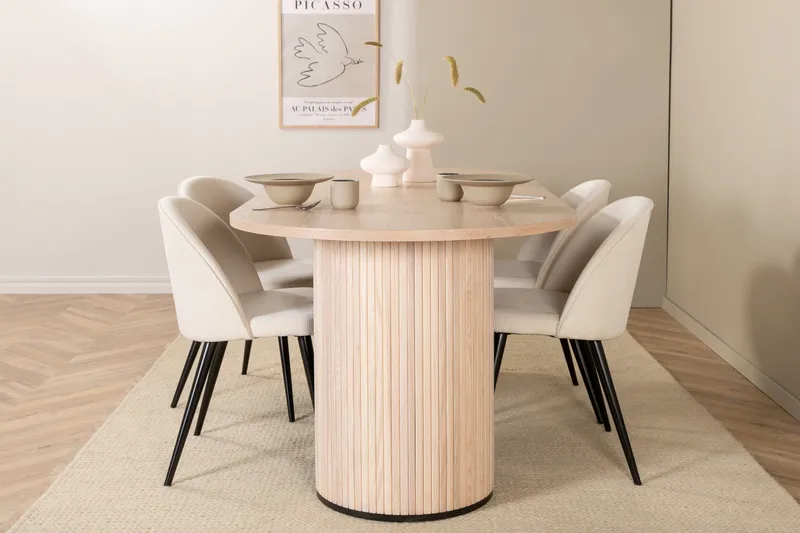 Biana Spisebordssæt 200 cm Oval inkl 4 Valera Manchesterstol - Beige/Sort/Beige - Møbler - Borde - Spisebordssæt