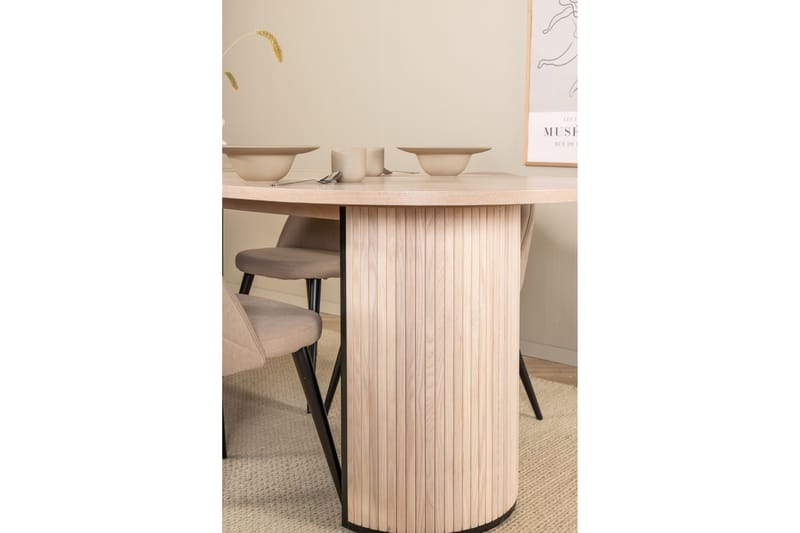 Biana Spisebordssæt 200 cm Oval inkl 4 Velvets Stole - Beige/Sort - Møbler - Borde - Spisebordssæt