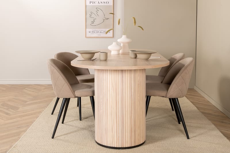 Biana Spisebordssæt 200 cm Oval inkl 4 Velvets Stole - Beige/Sort - Møbler - Borde - Spisebordssæt