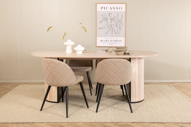 Biana Spisebordssæt 200 cm Oval inkl 4 Velvets Stole - Beige/Sort - Møbler - Borde - Spisebordssæt