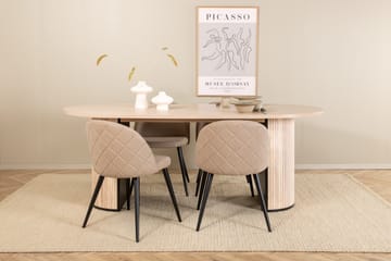 Biana Spisebordssæt 200 cm Oval inkl 4 Velvets Stole - Beige/Sort - Møbler - Borde - Spisebordssæt