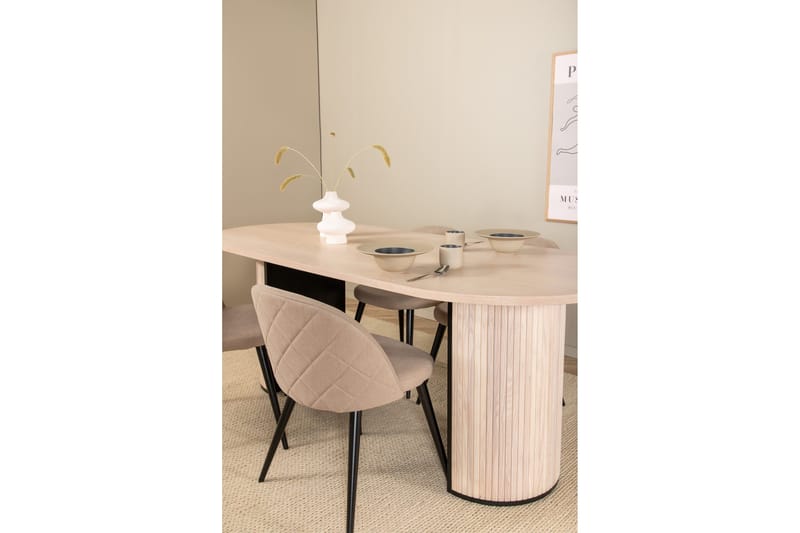 Biana Spisebordssæt 200 cm Oval inkl 4 Velvets Stole - Beige/Sort - Møbler - Borde - Spisebordssæt