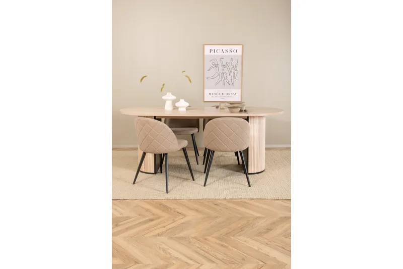 Biana Spisebordssæt 200 cm Oval inkl 4 Velvets Stole - Beige/Sort - Møbler - Borde - Spisebordssæt