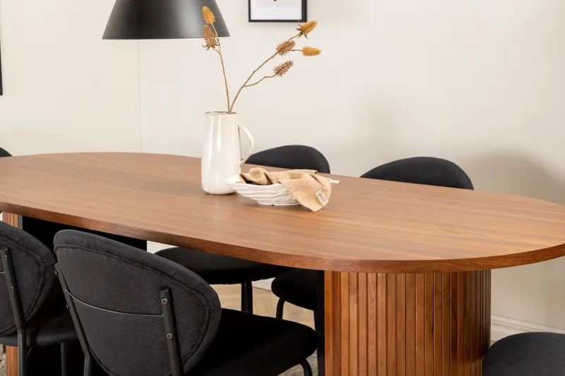 Biana Spisebordssæt 200 cm Oval inkl 6 Moncoll Stole - Valnød/Sort - Møbler - Borde - Spisebordssæt
