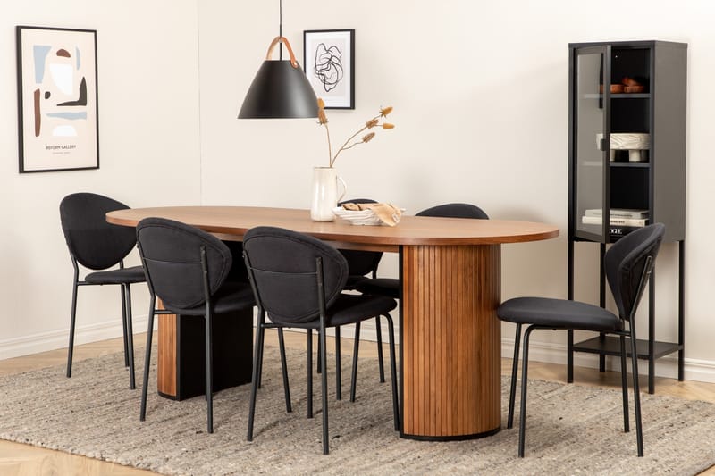Biana Spisebordssæt 200 cm Oval inkl 6 Moncoll Stole, Valnød/Sort