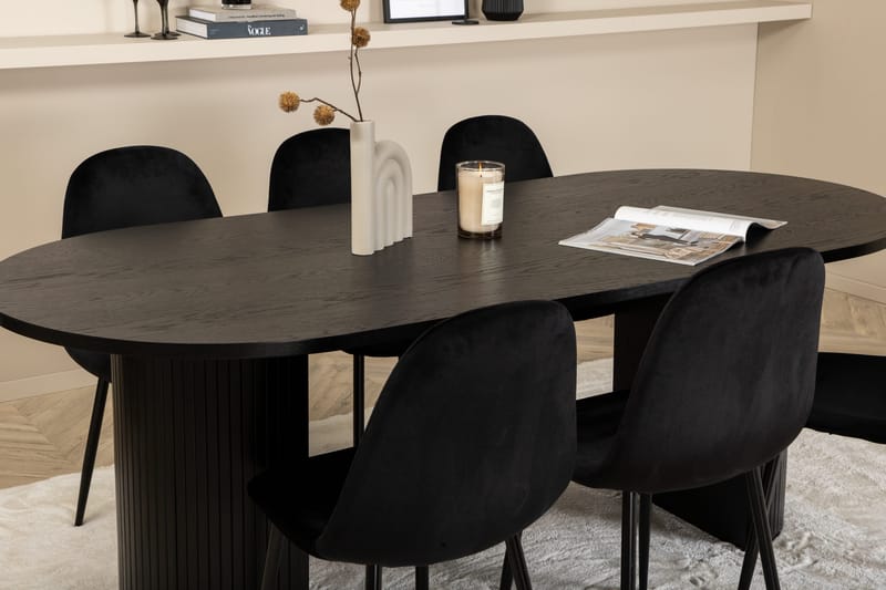 Biana Spisebordssæt 200 cm Oval inkl 6 Pontus Stole - Sort - Møbler - Borde - Spisebordssæt