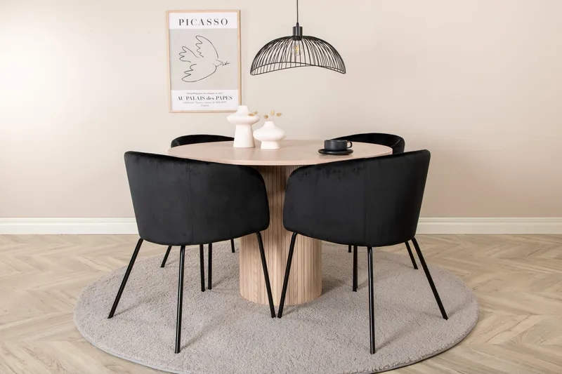 Bianca rund spisebord med 4 Berit Spisebordsstol, undefined