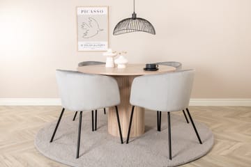 Bianca Spisegruppe 110 cm Rund med 4 Berit stole - Whitewash/Grå - Møbler - Borde - Spisebordssæt