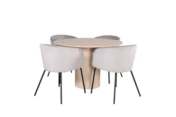 Bianca Spisegruppe 110 cm Rund med 4 Berit stole - Whitewash/Grå - Møbler - Borde - Spisebordssæt