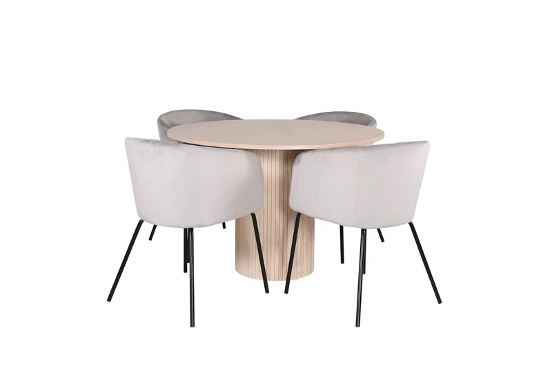 Bianca Spisegruppe 110 cm Rund med 4 Berit stole, Whitewash/Grå