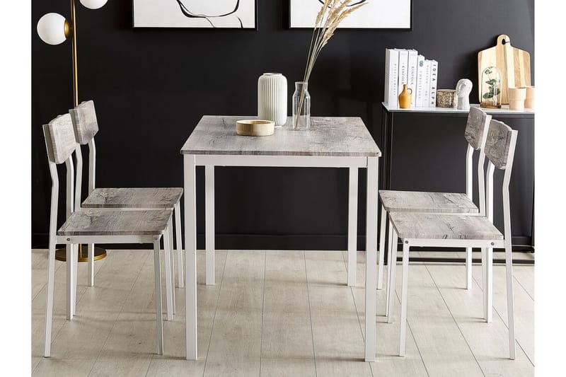 Bismarca Spisebordssæt 110 cm Inkl 4 Stole - Grå/Hvid - Møbler - Borde - Spisebordssæt