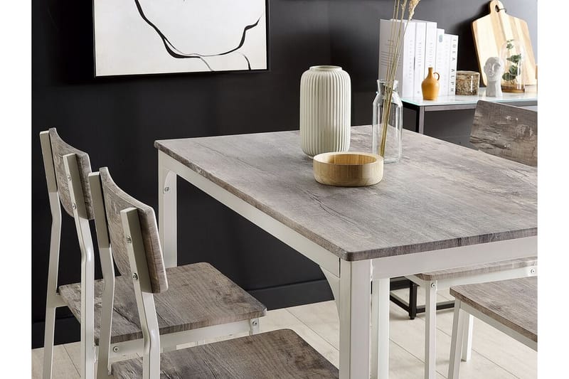 Bismarca Spisebordssæt 110 cm Inkl 4 Stole - Grå/Hvid - Møbler - Borde - Spisebordssæt