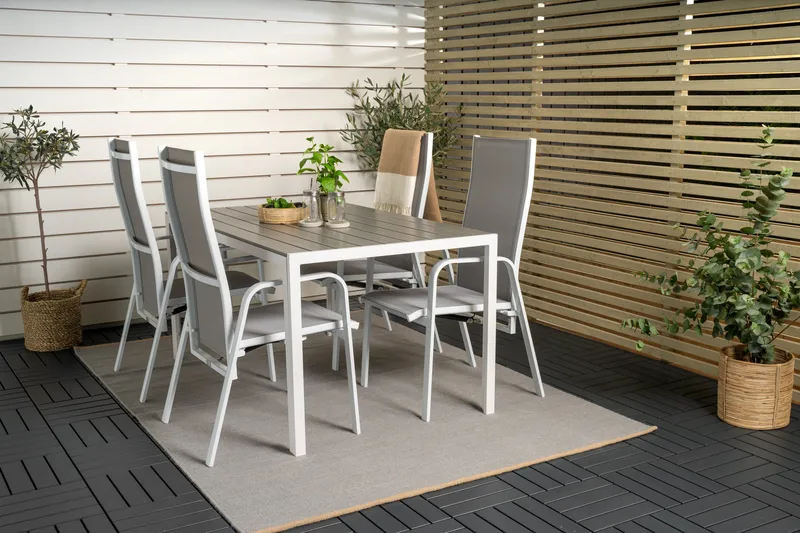 Buitepos Spisebordssæt inkl 4 Dusternbrook Armstole - Nonwood/Hvid - Havemøbler - Udendørsgruppe - Havesæt