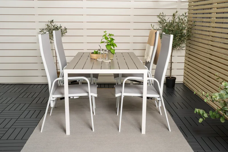 Buitepos Spisebordssæt inkl 4 Dusternbrook Armstole - Nonwood/Hvid - Havemøbler - Udendørsgruppe - Havesæt