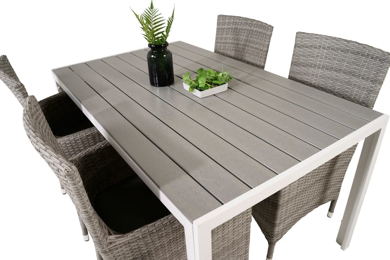 Buitepos Spisebordssæt inkl 4 Kalkfeld Armstole - Nonwood/Hvid - Havemøbler - Udendørsgruppe - Havesæt