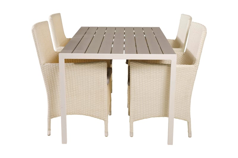 Buitepos Spisebordssæt inkl 4 Kalkfeld Armstole - Nonwood/Hvid - Havemøbler - Udendørsgruppe - Havesæt