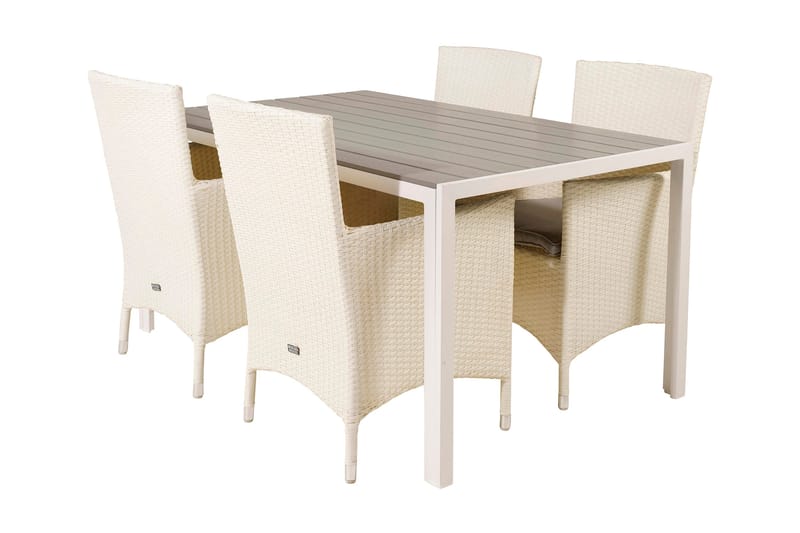 Buitepos Spisebordssæt inkl 4 Kalkfeld Armstole, Nonwood/Hvid