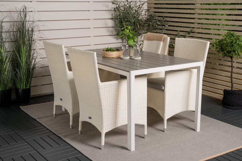 Buitepos Spisebordssæt inkl 4 Kalkfeld Armstole - Nonwood/Hvid - Havemøbler - Udendørsgruppe - Havesæt