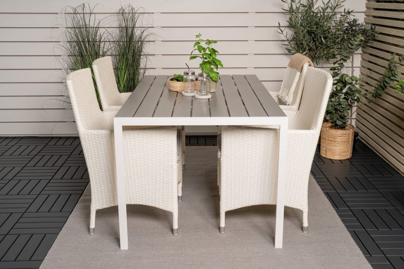 Buitepos Spisebordssæt inkl 4 Kalkfeld Armstole - Nonwood/Hvid - Havemøbler - Udendørsgruppe - Havesæt