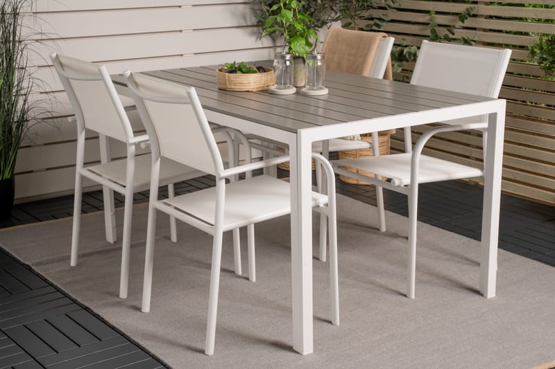 Buitepos Spisebordssæt inkl 4 Langstrand Armstole - Nonwood/Hvid - Havemøbler - Udendørsgruppe - Havesæt