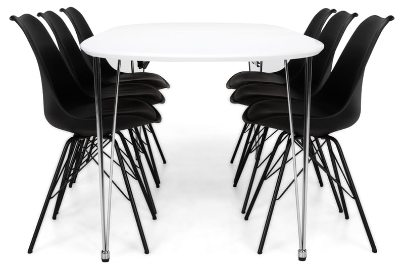 Caddy Spisebordssæt med 6 Shell Stole - Hvid/Sort - Spisebordssæt