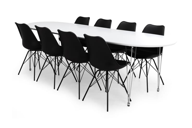 Caddy Spisebordssæt med 8 Shell Stole - Hvid/Sort - Spisebordssæt