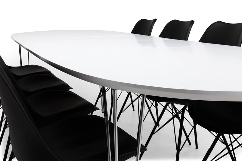 Caddy Spisebordssæt med 8 Shell Stole - Hvid/Sort - Spisebordssæt