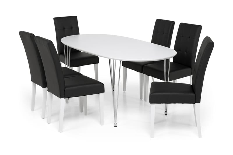 Caddy/Viktor Spisebordssæt Hvid/Sort med 6 Stole - Spisebordssæt