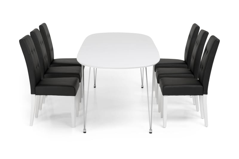 Caddy/Viktor Spisebordssæt Hvid/Sort med 6 Stole - Spisebordssæt