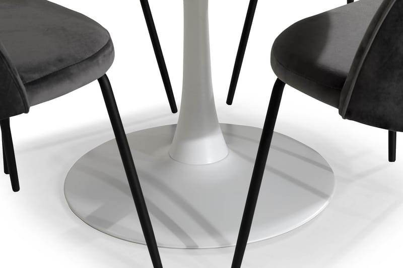 Caitly Spisebordsæt 100 cm Rund med 4 Felipe Stol Velour - Hvid/Grå/Sort - Spisebordssæt