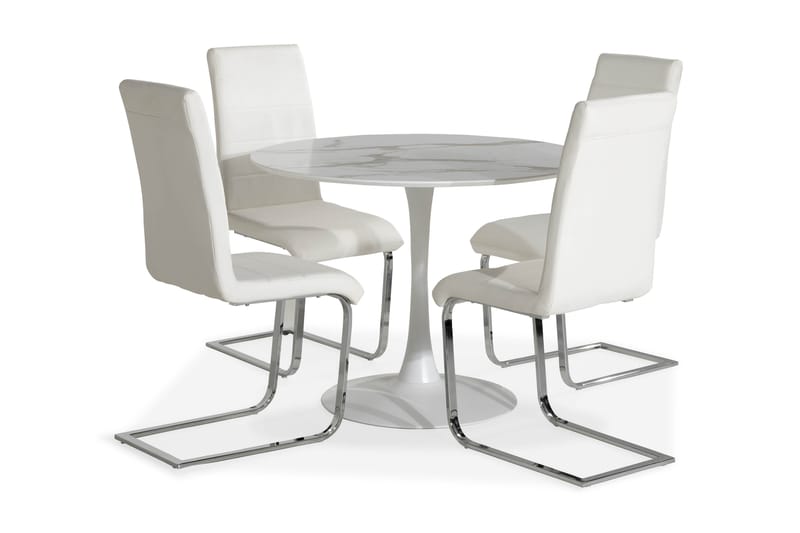 Caitly Spisebordssæt med 4 st Cibus Spisebordsstol - Hvid - Spisebordssæt