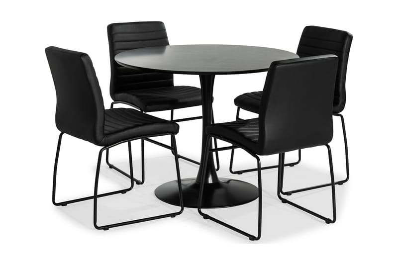 Caitly Spisebordssæt med 4 st Dewar Spisebordsstol - Sort/Grå - Spisebordssæt