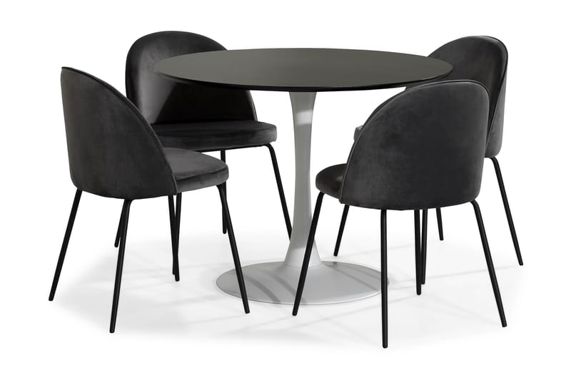 Caitly Spisebordssæt med 4 st Felipe Spisebordsstol - Grå/Hvid - Spisebordssæt