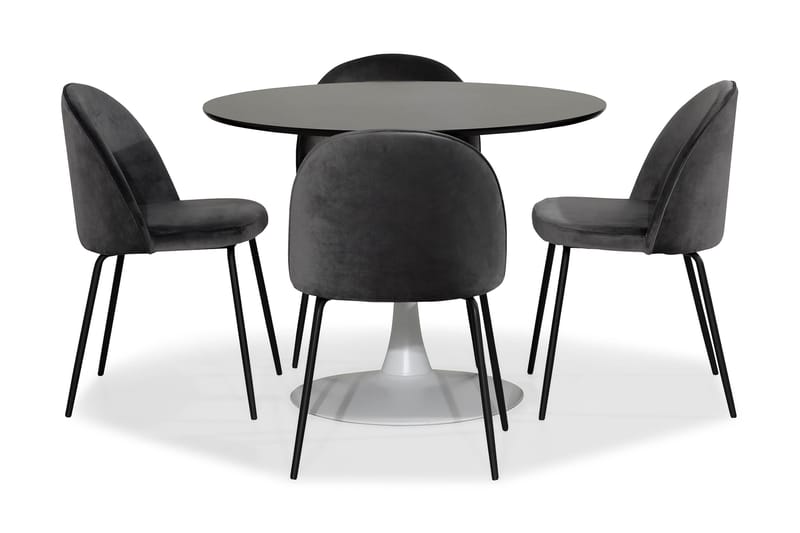 Caitly Spisebordssæt med 4 st Felipe Spisebordsstol - Grå/Hvid - Spisebordssæt