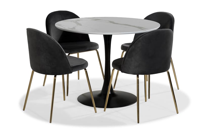 Caitly Spisebordssæt med 4 st Felipe Spisebordsstol - Hvid/Sort - Spisebordssæt