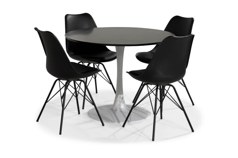 Caitly Spisebordssæt med 4 st Shell Spisebordsstol - Grå/Hvid - Spisebordssæt