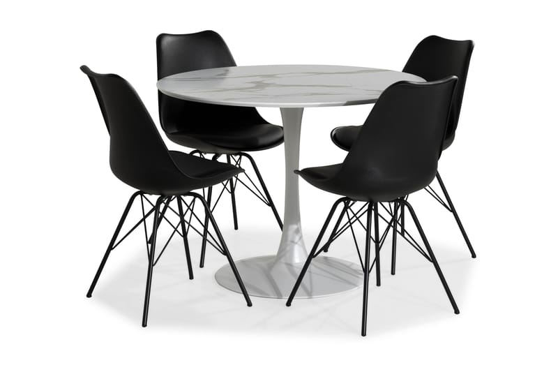Caitly Spisebordssæt med 4 st Shell Spisebordsstol - Hvid - Spisebordssæt