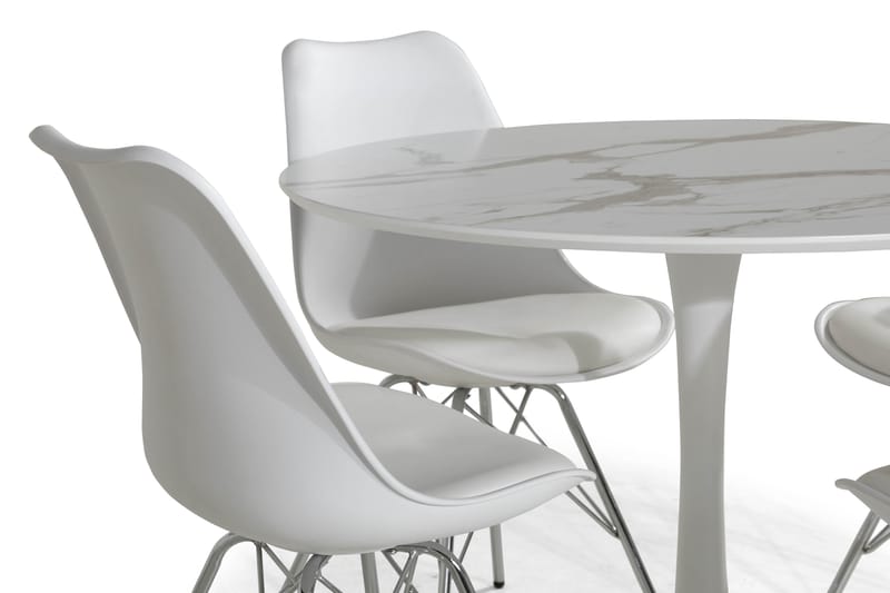 Caitly Spisebordssæt med 4 st Shell Spisebordsstol - Hvid - Spisebordssæt