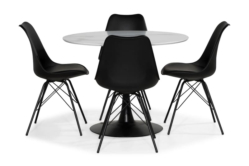Caitly Spisebordssæt med 4 st Shell Spisebordsstol - Hvid/Sort - Spisebordssæt