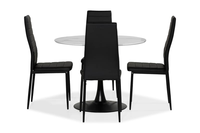 Caitly Spisebordssæt med 4 st Ted Spisebordsstol - Hvid/Sort - Spisebordssæt