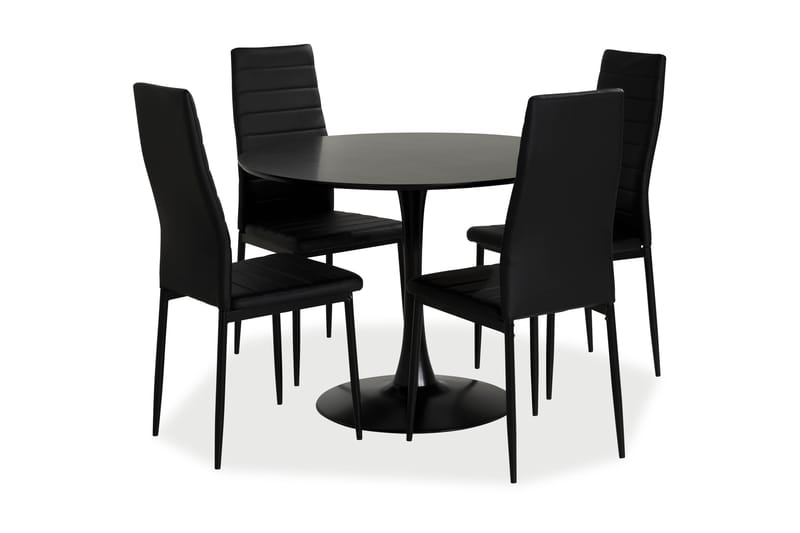 Caitly Spisebordssæt med 4 st Ted Spisebordsstol - Sort/Grå - Spisebordssæt