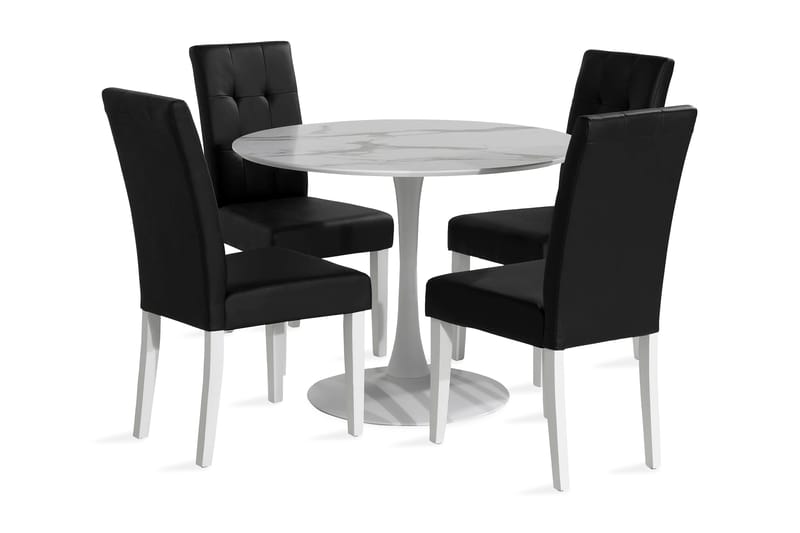 Caitly Spisebordssæt med 4 st Viktor Spisebordsstol - Hvid - Spisebordssæt
