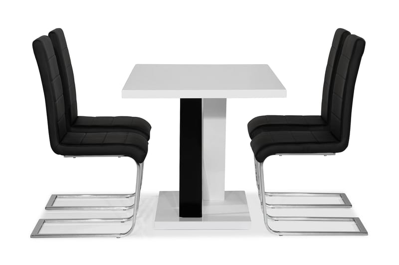 Cesi Spisebordssæt 140 cm med 4 Cibus Stole - Hvid/Sort/Sort PU/Krom - Møbler - Borde - Spisebordssæt