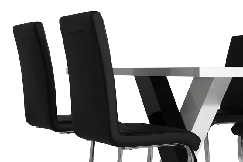 Cesi Spisebordssæt 140 cm med 4 Cibus Stole - Hvid/Sort/Sort PU/Krom - Møbler - Borde - Spisebordssæt
