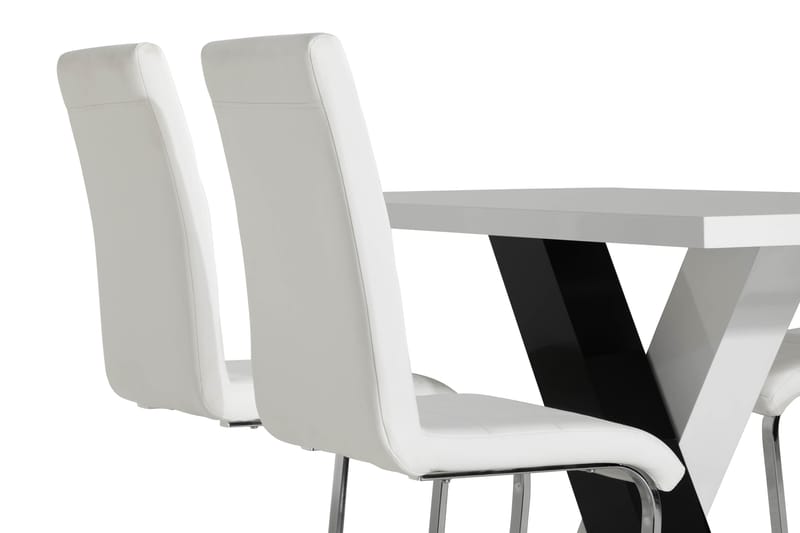Cesi Spisebordssæt 140 cm med 4 Cibus Stole - Hvid/Sort/Sort PU/Krom - Spisebordssæt